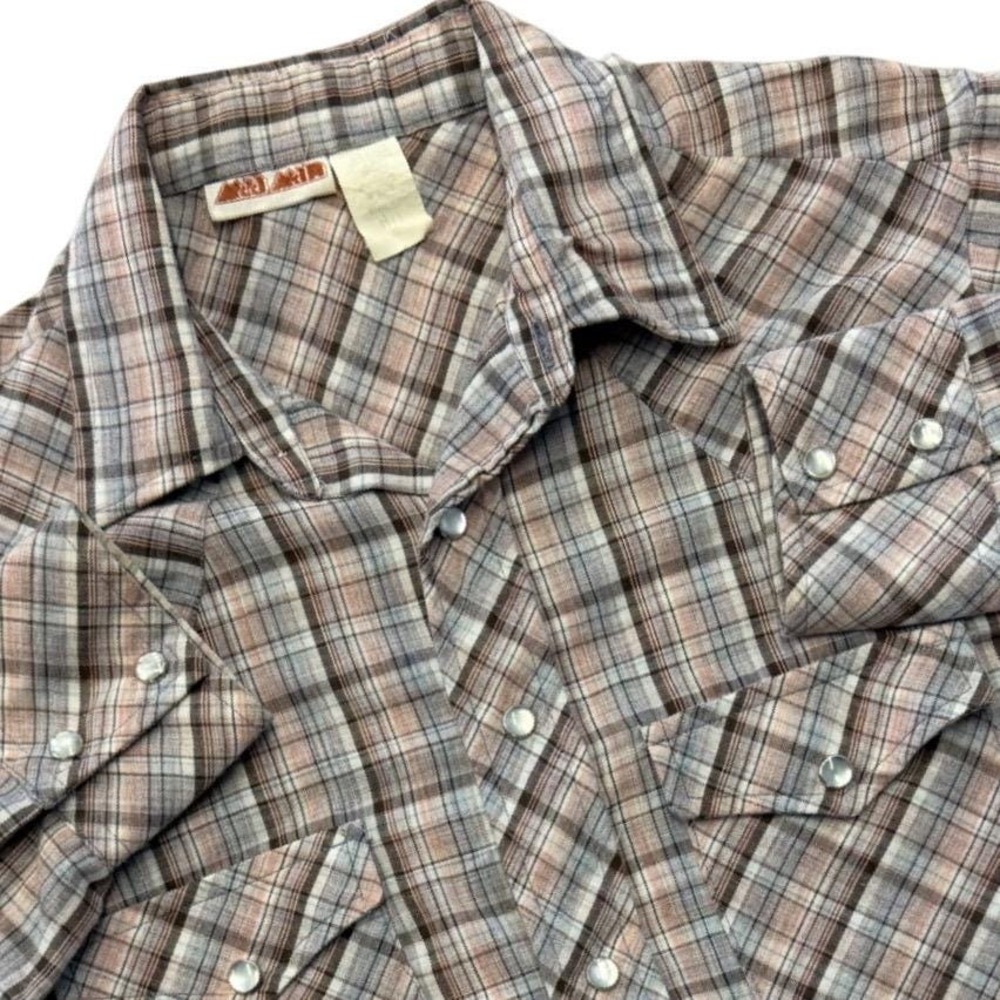 Vintage Mad Man Mens Medium Plaid‎ Pearl Snap Front Western Shirt Long Sleeve